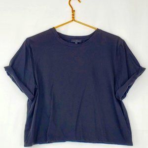 Revolve The Range Black Boxy Tee with Rolled Sleeves Size: L